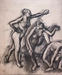 Drei nackte Tänzerinnen. Um 1903. Kohle auf Transparentpapier.