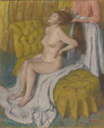 Frau, die ihr Haar kämmt, ca. 1886-88