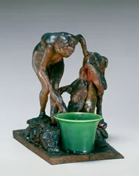 Frau wäscht ihr linkes Bein, ca. 1890