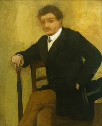 Junger Mann mit Jacke und Regenschirm, ca. 1864-1868