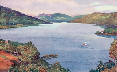 Ein Blick auf den großen künstlichen See bei Riberao das Lages, gebaut von der Rio de Janeiro Tramway, Light and Power Company