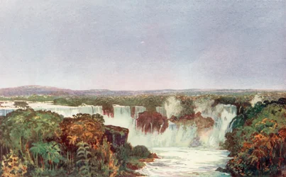 Teilansicht der Iguassu-Wasserfälle, Kreuzung von Brasilien, Paraguay und Argentinien, vom Norden her durch das System der Brazil Railway Company erreicht
