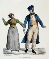 Prostitution: „Dis donc bel homme“ - Populäre Szenen von Edme Jean Pigal (1798-1872), Lithographie 1824 - Musée Dobree, Nantes