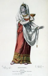 Die Figur der Kleopatra in der Tragödie Rodogune Prinzessin der Parther - Gesamttheater: (Sammlung von Stücken von Corneille) Zeichnung von Geffroy, Gravur von L. Wolff - ed. Laplace, Sanchez et Cie, Paris 1884