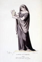 Die Figur der Cornelie im Theaterstück La mort de Pompée - Vollständiges Theater: (Sammlung von Stücken von Corneille) Zeichnung von Geffroy, Gravur von Colin - ed. Laplace, Sanchez et Cie, Paris 1884