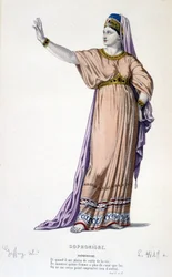 Die Figur der Sophonisbe in der Tragödie Sophonisbe - Vollständiges Theater: (Sammlung von Stücken von Corneille) Zeichnung von Geffroy, Gravur von L. Wolff - Hrsg. Laplace, Sanchez et Cie, Paris 1884