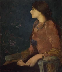 Nachdenkliche Dame, sitzend