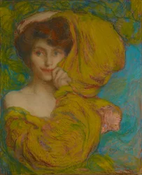 Junge Frau mit gelbem Schal, ca. 1900