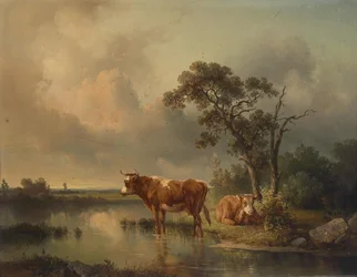 Edmund Mahlknecht Rastende Kühe am Weiher 1854