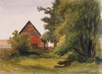Blick auf Hampstead mit einer Scheune links, Hampstead, Camden, London, 1842