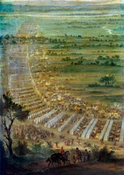 Eroberung der Stadt Dole in Franche-Comté durch Ludwig XIV. (1638-1715) am 6.06.1674. Detail, das das Militärlager darstellt.