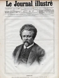 Alfred Grevin (1827-1892) Bildhauer, Karikaturist, Karikaturist, Karikaturist und Designer französischer Theaterkostüme - Gravur von Navellier nach einem Foto von Nadar in „The Illustrous Journal“ von 1892