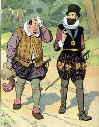 König Heinrich IV. (1553-1610) und Karl II. Herzog von Mayenne (1554-1611) (König von Frankreich Henri IV. und Karl von Lothringen, Herzog von Mayenne) Illustration von Edouard Zier in „Nos gloires nationales“ 1920 Privatsammlung