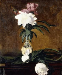 Pfingstrosen in einer Flasche, 1864