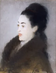 Frau im Pelzmantel im Profil, 1879