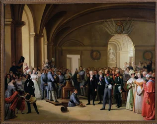 Zar Alexander I. (1777-1825) besucht das Pariser Hotel de La Monnaie am 25. Mai 1814, 1844