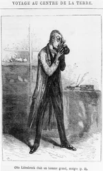 Professor Otto Lidenbrock, Illustration aus „Reise zum Mittelpunkt der Erde“ von Jules Verne (1828-1905), Paris, Hetzel