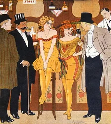 Karikatur von Prostituierten mit ihren Kunden aus „Le Rire“