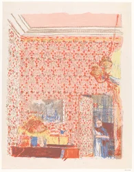 Interieur mit rosa Vorhängen I