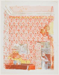 Interieur mit rosa Vorhängen I