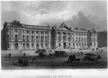 Ansicht des Kapitols der Stadt Toulouse, Haute-Garonne, Midi-Pyrénées, Frankreich. Gravur von Willmann in „La France ancienne et moderne“ von Jean-Bernard Mary-Lafon