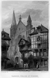 Ansicht der Stadt Vannes und der Kirche Saint Pierre, Morbihan, Bretagne, Frankreich. Gravur von Willmann in „La France ancienne et moderne“ von Jean-Bernard Mary-Lafon