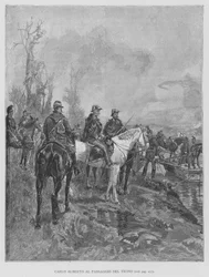 Carlo Alberto beim Überqueren des Ticino (Gravur)