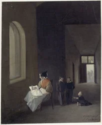 Frau mit Kindern in einer Halle