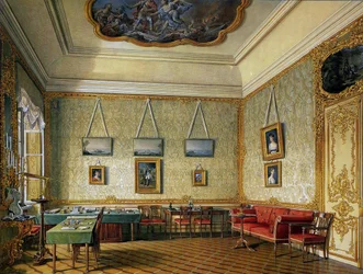 Das Arbeits- oder kleine Arbeitszimmer von Kaiser Alexander I im Großen Palast in Zarskoje Selo, 1875