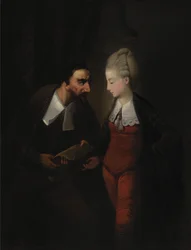 Portia und Shylock, aus Shakespeares "Der Kaufmann von Venedig", IV, i