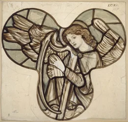 Entwurf für ein Buntglasfenster in der Lyndhurst Kirche: Ein Engel Harfenist, 1862