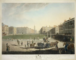 Hanover Square, graviert von Robert Pollard und Francis Jukes, 1787