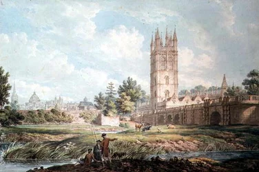 Magdalen College und Brücke, Oxford, vom Fluss