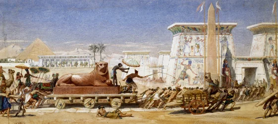 Altes Ägypten: Der Transport einer Löwenstatue zum Tempel