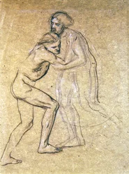Studie von zwei nackten Männern, die sich umarmen, für Die Rückkehr des Verlorenen Sohnes, 1869
