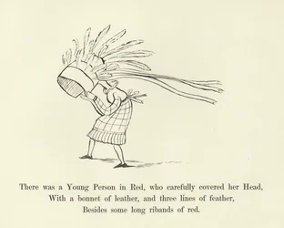 Es war eine junge Person in Rot, die sorgfältig ihren Kopf bedeckte