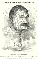 Punch-Karikatur: Frederick Burnaby, britischer Armee-Geheimdienstoffizier und Ballonfahrer (Gravur)