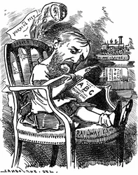 Evelyn Ashley (1836-1907) englischer Autor und liberaler Politiker: Sohn des 7. Earl of Shaftesbury. Karikatur von Edward Linley Sambourne in der Serie Fancy Portraits aus Punch London April 1881, als Ashley Unterstaatssekretär im Handelsministerium war.