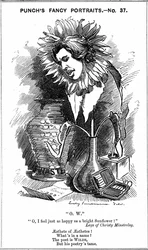 Oscar Wilde (1854-1900) irischer Dramatiker, Romanautor, Dichter und Witzbold. Karikatur von Edward Linley Sambourne aus seiner Serie 