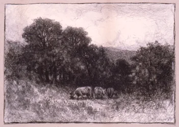 Landschaft mit drei Kühen