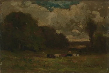 Ohne Titel (Landschaft mit Kühen und Bäumen)
