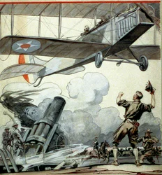 Flugzeug, Artilleriegeschütz und Soldaten