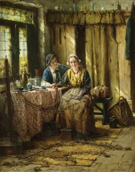 Fischerleute in einem Innenraum