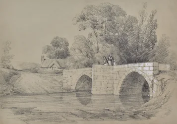 Landschaft mit Brücke und Figuren