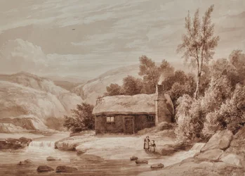 Landschaft mit Hütte