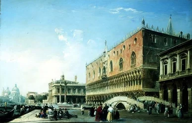 Die Piazzetta, Venedig, mit zahlreichen Figuren am Dogenpalast