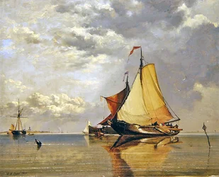 Niederländische Boote vor Fort Lillo, Mündung der Schelde