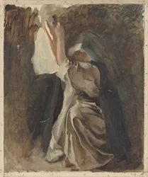 Figurenstudie einer Nonne, für Die Kindheit von Galahad, in The Quest and Achievement of the Holy Grail, Buchauslieferungsraum, Boston Public Library