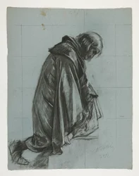Figurenstudie für Sir Lancelot und Sir Bors rüsten Galahad mit seinen Sporen aus, aus Die Suche nach dem Heiligen Gral (zweite von fünfzehn Gemälden für die Boston Public Library, abgeschlossen 1901)