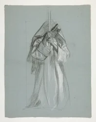 Figurenstudie für Sir Lancelot und Sir Bors rüsten Galahad mit seinen Sporen aus, aus Die Suche nach dem Heiligen Gral (zweite von fünfzehn Gemälden für die Boston Public Library, abgeschlossen 1901)